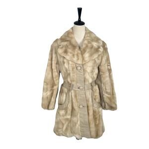 Vintage 70s Faux Fur Leather Coat Parka Beige Made In England Mobwife Small